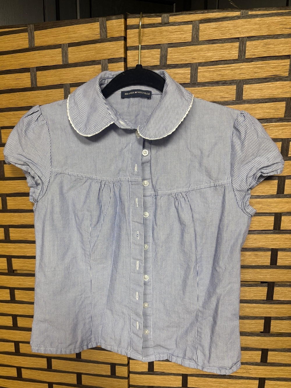 Brandy Melville blue and white stripe short sleeve button down shirt (XS/S?)